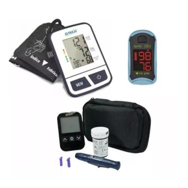 Imagem de Kit Com Aparelho De Pressão Medidor De Glicose E Oximetro