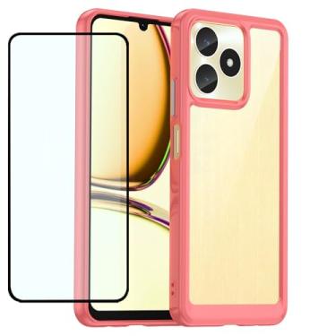 Imagem de GTBDEKI Capa transparente para Realme C53/Realme C51/Realme Narzo N53 capa com protetor de tela HD, policarbonato rígido transparente à prova de choque + capa protetora de TPU para Realme C53 vermelho