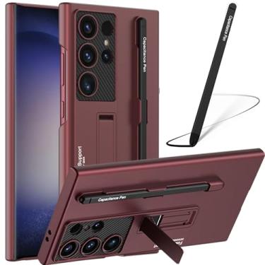 Imagem de NINKI Capa compatível com S Pen para Samsung Galaxy S24 Ultra com suporte e suporte para caneta, capa protetora ultrafina à prova de choque com suporte - Vinho