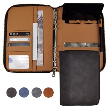 Imagem de Generic Pasta de couro A5 recarregável com zíper, 6 anéis, organizador de documentos para negócios e vida diária (preto)