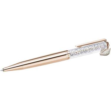 Imagem de Caneta esferográfica Swarovski cristal autêntico banhada a ouro rosa com pingente de cisne