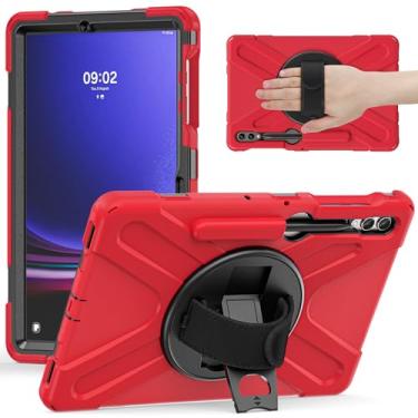 Imagem de BATYUE Capa para Samsung Galaxy Tab S9 Plus/S8 Plus/S7 Plus/S7 FE 12,4 polegadas, capa resistente à prova de choque com suporte para caneta S, suporte giratório 360 e alça de mão, alça de ombro para crianças (vermelha)