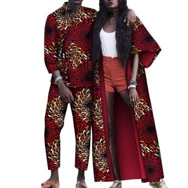 Imagem de XIAOHUAGUA Conjunto de roupas de casal africano combinando com estampa Kente, vestidos para mulheres, homens, roupas de ancara, blusa e calça de festa, T3, Medium