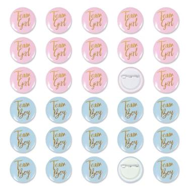 Imagem de Pinos de botão de revelação de gênero 40 peças, broches de botão de equipe menino menina, broche de botão azul rosa para chá de bebê, lembrancinhas de festa revelação de gênero.