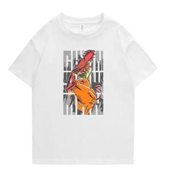 Imagem de RICHSAIKOU Camiseta masculina de motosserra unissex manga curta gola redonda algodão Makima Power Denji Pochita Cosplay Plus Size 5GG, Branco-e, GG