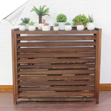 Imagem de Rack externo de ar condicionado de madeira para uso externo, capas de ar condicionado de madeira anticorrosiva para ambientes externos, suporte de flores de ar condicionado de madeira maciça, verde,