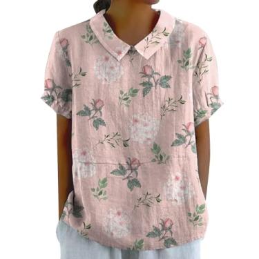 Imagem de Camisetas femininas de verão com estampa floral, casual, gola redonda, manga curta, túnica elegante e moderna, Zb-hot pink, G