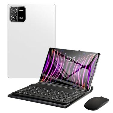 Imagem de Tablet 3 em 1 com teclado/case/mouse, tablet Android 13 de 10,1 polegadas, tela FHD IPS 1960x1200 de 12 GB + 512 GB, câmera de 8 MP + 16 MP, WiFi 2,4 G/5 G, GPS, 8000 mAh (branco)