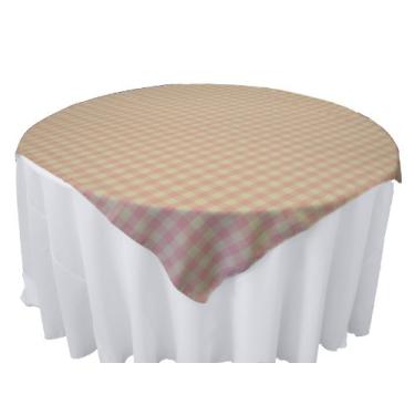 Imagem de LA Linen Toalha de mesa quadrada xadrez de poliéster 147 x 147 cm, rosa e branco