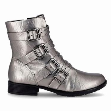 Imagem de Bota Piccadilly Coturno Leci Fivelas Cano Curto 653006 Pewter