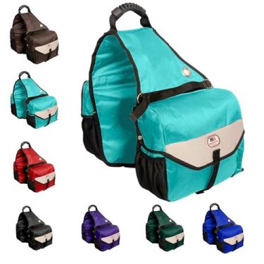 Imagem de Majestic Ally Bolsa para sela de cavalo – resfriador à prova de vazamento isolado de nylon, acolchoado com bolsos e porta-garrafas de água, bolsa de sela equestre durável (turquesa)