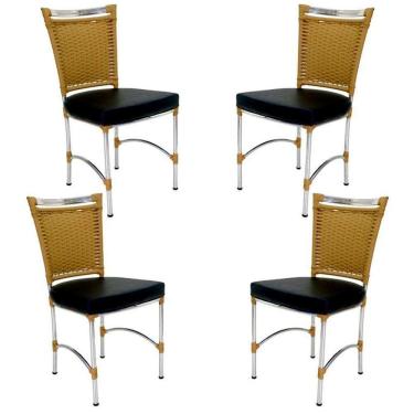 Imagem de 4 Cadeiras Em Alumínio E Fibra Sintética Jk Cozinha Edícula Avelã E Nautico Preto