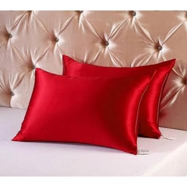 Imagem de 02 Fronha Avulsa Cetim Anti Frizz Macia 50cm x 70cm (vermelho)