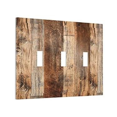 Imagem de Capa para interruptor de luz tripla de madeira marrom rústica com 3 entradas placa deco...