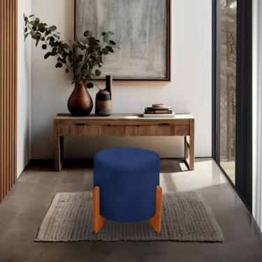 Imagem de Puff Thor Luxo Madeira Maciça Tecido suede (AZUL MARINHO)