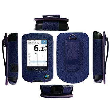 Imagem de Capa de couro ajustada com protetor de tela (inclui cordão) para Freestyle Libre 3, Freestyle Libre 2 (azul)