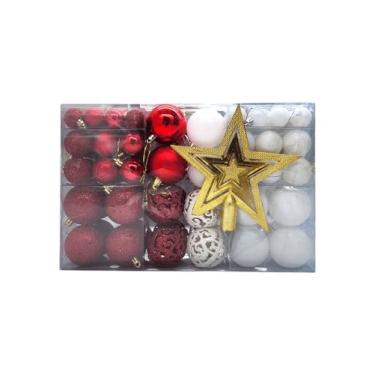 Imagem de Kit C/100 Bolas de Natal Lisas/Foscas/Glitter + Ponteira (Vermelho e Branco)