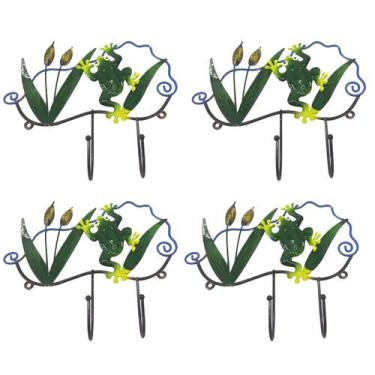 Imagem de Gancho Ferro Enfeite Sapo Kit 4 Uni Porta Chaves Chapeu Bone Decoraçao