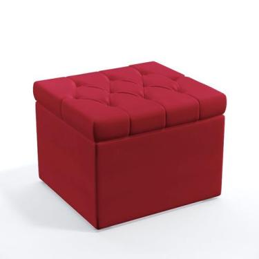 Imagem de Puff Estofado Quasar com Capitonê para Sala de Estar Sued Vermelho Ara