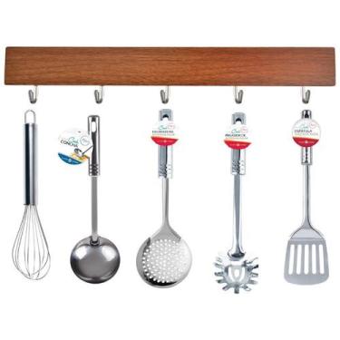 Imagem de Conjunto Kit Utensílios De Cozinha Aço Inox 6 Peças Com Suporte - Art 