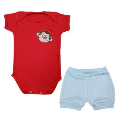 Imagem de Conjunto Body Bebê Manga Curta Macaco de Óculos + Shorts - Generic, M,