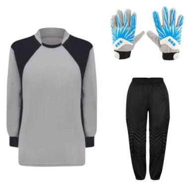 Imagem de Kit de Goleiro Infantil Camisa + Calça Acolchoada + Luva  - TRB, Cinza