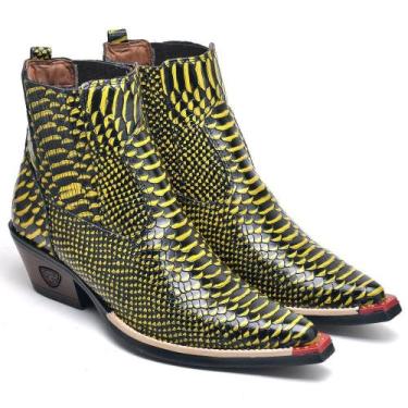 Imagem de Bota Country Masculina Couro Jacaré Bico Fino Estilo Textura - Fakcini