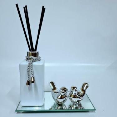 Imagem de Difusor Para Essência, Bandeja + 2 Pássaro. - R&A, Square branco prata