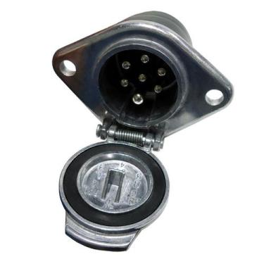 Imagem de Tomada Eletrica Engate Redondo 7 Polos Femea Fixa Aluminio Polido Bivo