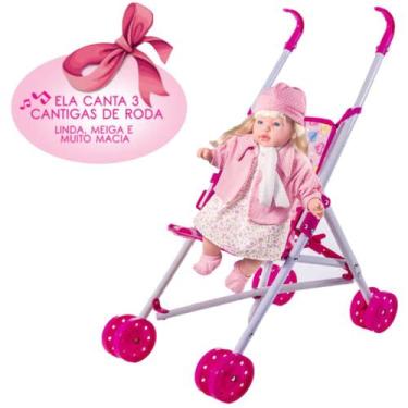 Imagem de Kit Boneca Bebe Classic Rose + Carrinho Rosa de Empurrar - Milk Brinqu