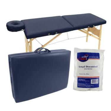 Imagem de Maca Legno Dobrável Maleta 300kg Estética, Lençol Tnt, Azul Escuro
