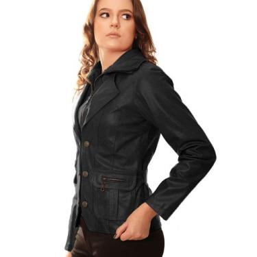 Imagem de Jaqueta de Couro Feminina Charlotte - IGNE BULL, M, Preto