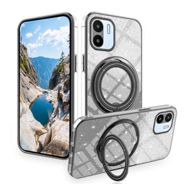 Imagem de Wousunly Compatível com Redmi A2 Capa Glitter com Suporte Magnético Rosa, Capa Protetora de Silicone para Xiaomi Redmi A1 Suporte Transparente Carregamento Sem Fio À Prova de Choque Capa Protetora de