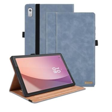 Imagem de Capa para Lenovo Tab M9 22.9 cm 2023 (TB-310FU)/Nook 22.9 cm Lenovo Tablet 2024, capa inteligente de visualização em vários ângulos com bolso, capa flip flip de couro PU empresarial - cinza