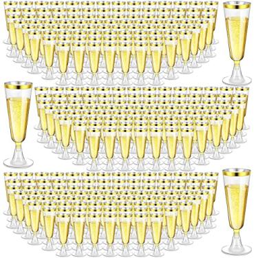 Imagem de 300 peças de taças de champanhe de plástico a granel, taças de champanhe transparentes descartáveis de 127 g, taças de champanhe para casamento, aniversário, celebração, festa, vinho (aro dourado)