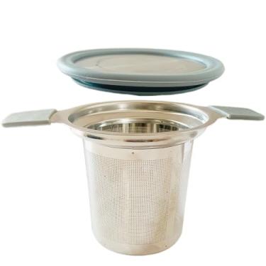 Imagem de Infusor de chá para chá de folhas soltas de aço inoxidável 304, filtro de malha fina, folhas de chá de forma eficaz, com alças de silicone resistentes ao calor e tampa para uso em canecas/panelas de