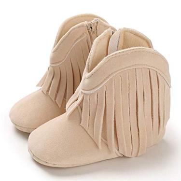 Imagem de Botas para bebês e meninas da TIMATEGO com borla lateral com zíper antiderrapante Botas para bebês e crianças de 3-18 meses, 02 Beige, 3-6 Months Infant