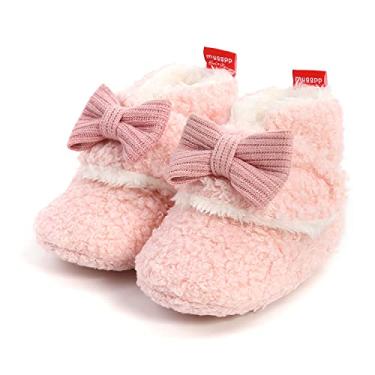 Imagem de Timatego Botas de lã aconchegantes para bebês recém-nascidos, meninos e meninas, com aderência, pantufa, meias infantis para berço, sapatos de inverno para meninos e meninas, 30 rosa, 0-6 Meses