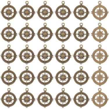 Imagem de SUNNYCLUE 1 caixa, 50 peças, berloques de bronze, berloques de bronze, liga de metal, tibetano, estilo antigo, redondo, vazado, formato de âncora, pingente para fazer joias, brincos, colar, acessórios