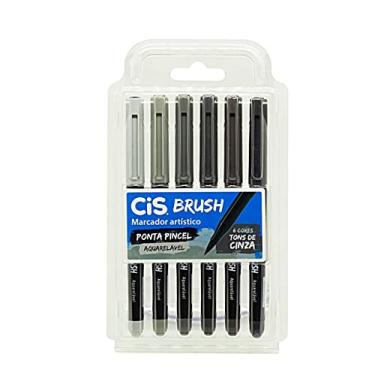 Imagem de Caneta pincel Brush Aquarelável com 6 cores tons de cinza Cis