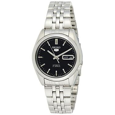 Imagem de SEIKO Relógio analógico masculino SNK361 de aço inoxidável com mostrador preto, Preto,...