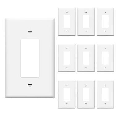 Imagem de ENERLITES Placa de parede para interruptor de luz decorativo ou tomada de receptáculo, tamanho grande 1 entrada 5,5" x 3,5", termoplástico de policarbonato inquebrável, listado pela UL, 8831O-W-10 peças, branco (pacote com 10)
