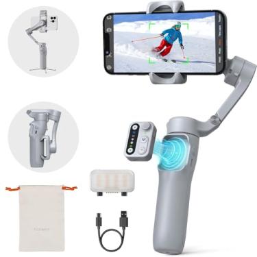 Imagem de hohem Estabilizador gimbal iSteady X3 para smartphone, gimbal portátil dobrável de 3 eixos com luz de preenchimento magnético, controle remoto removível, haste e tripé extensíveis integrados para