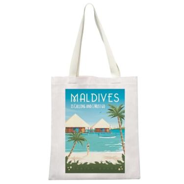 Imagem de MEIKIUP Maldivas Bolsa de viagem Maldivas Lembrança Presente Maldivas lua de mel Maldivas is Calling and I Must Go Tote Bag, Maldivas Tb