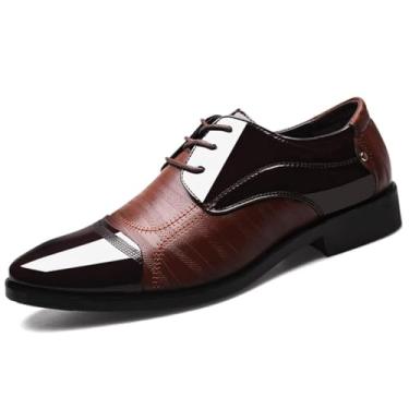 Imagem de Sapatos sociais masculinos Oxford de negócios couro envernizado sapatos clássicos mocassins formais Derby sapatos, Marrom, 37