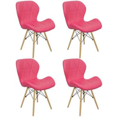Imagem de Kit 4 Cadeiras Charles Eames Eiffel Slim Wood Estofada - Rosa - Lianto