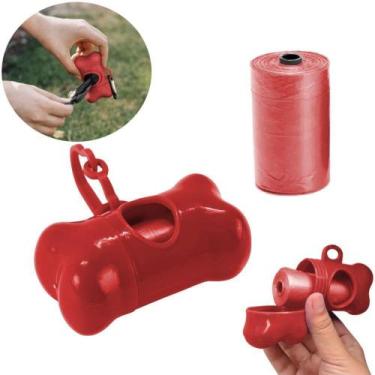 Imagem de Kit Higiene para Coleta de Fezes Caes e Gatos Vermelho com 30 Saquinho