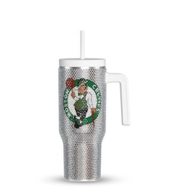 Imagem de Hydrapeak Copo brilhante de aço inoxidável Boston Celtics Voyager 1,134 g licenciado oficialmente pela NBA, garrafa de água de strass isolada com canudo e tampa, inclui caixa de presente