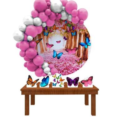 Imagem de Kit Festa Painel Redondo Floresta Jardim das Borboletas- IMPAKTO VISUA