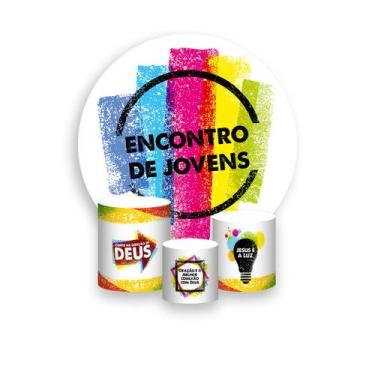 Imagem de Painel De Festa Redondo 1,50x1,50 + Trio De Capas Cilindro - Encontro 